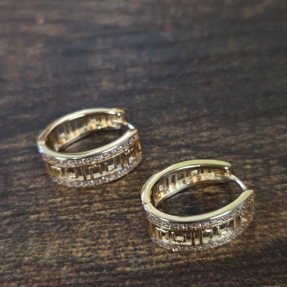 BOGO💖18k Gold Plated Greek Key Huggie Earrings
